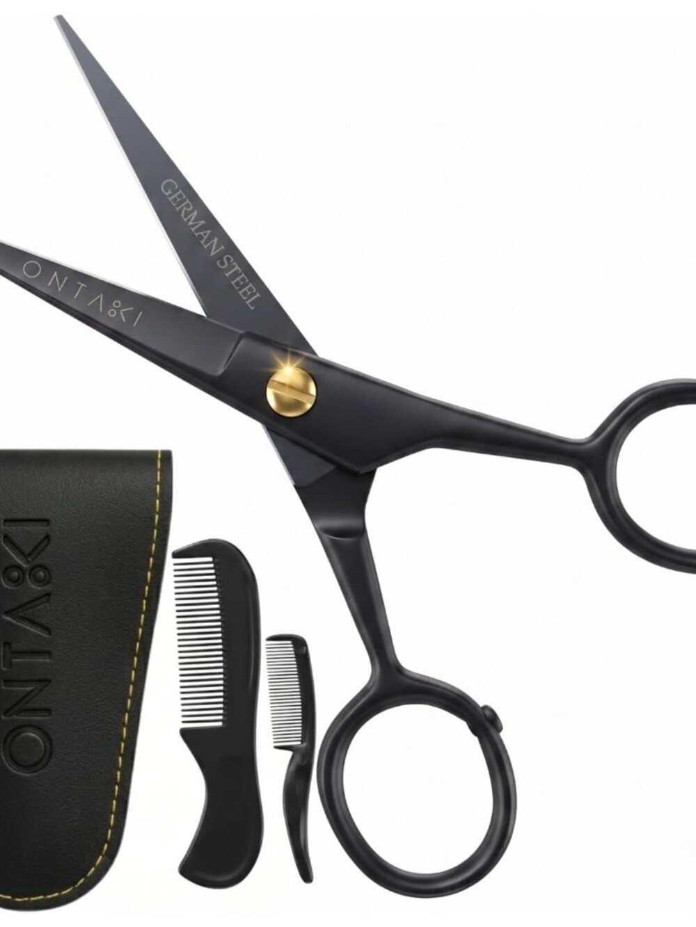 5" Beard & Mustache Scissors for Men with Combs - Black German Steel